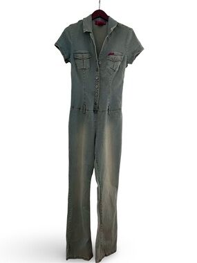 Vintage Hot Kiss Light Blue Distresses Denim Jumpsuit MT
